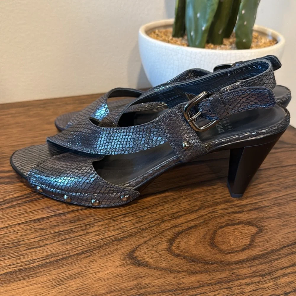 Stuart Weitzman‎ Metallic Pewter Strappy Studded Party Statement Heels Size  7.5